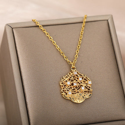 Honeycomb Pendant Necklace | Gold Silver Zirconia Statement Chain - Necklaces