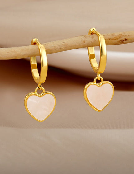 Fromage Earrings | Gold Cute Heart Hoop Earrings - Gold - Earrings