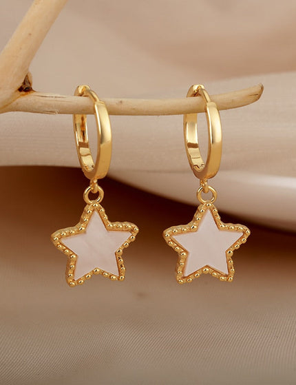 Mantra Earrings | Gold Star Hoop Earrings - Gold - Earrings