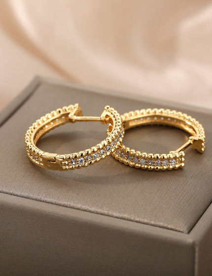 Versae Earrings | Gold Silver Zirconia Luxury Hoop Earrings - Gold - Earrings