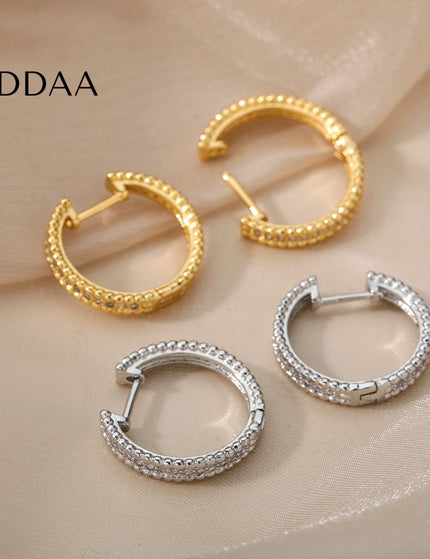 Versae Earrings | Gold Silver Zirconia Luxury Hoop Earrings - Silver - Earrings