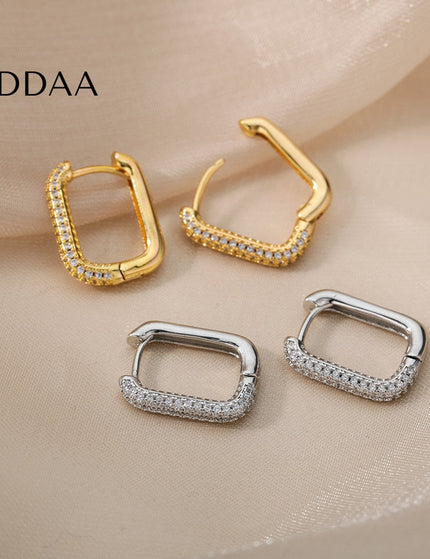 Rocco Earrings | Gold Zirconia Clip Cute Hoop Earrings - Silver - Earrings