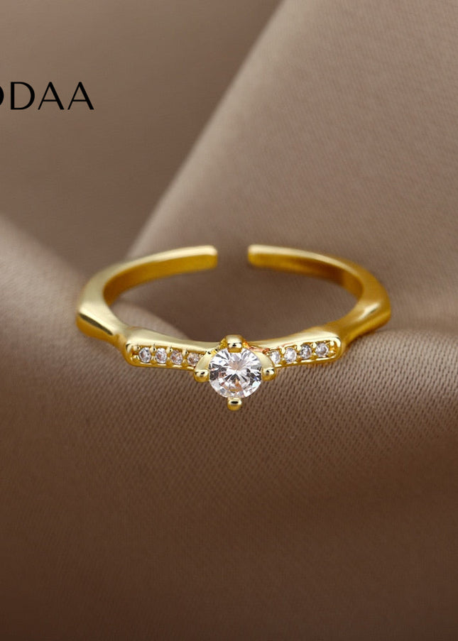 Lucca Ring | Gold Zirconia Small Stone Fine Ring - Gold / Adjustable - Rings