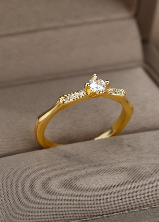 Lucca Ring | Gold Zirconia Small Stone Fine Ring - Gold / Adjustable - Rings