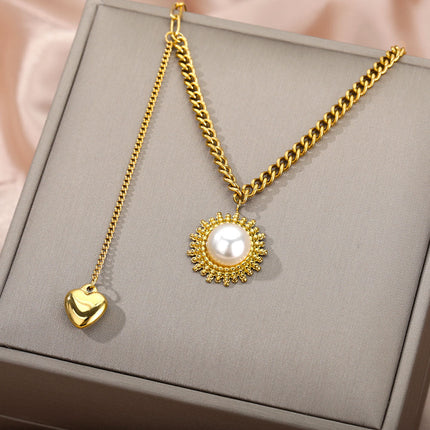 Scholar Pendant Necklace | Gold Pearl Statement Chain - Gold - Necklaces