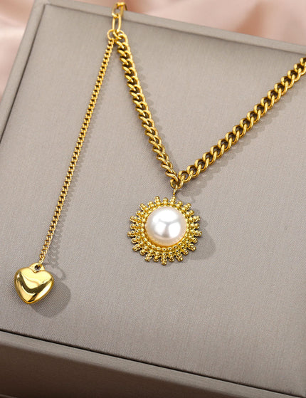 Scholar Pendant Necklace | Gold Pearl Statement Chain - Gold - Necklaces