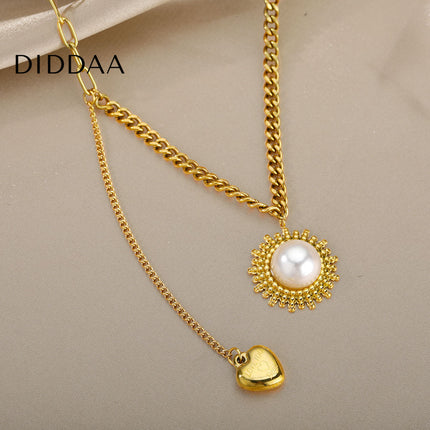 Scholar Pendant Necklace | Gold Pearl Statement Chain - Gold - Necklaces