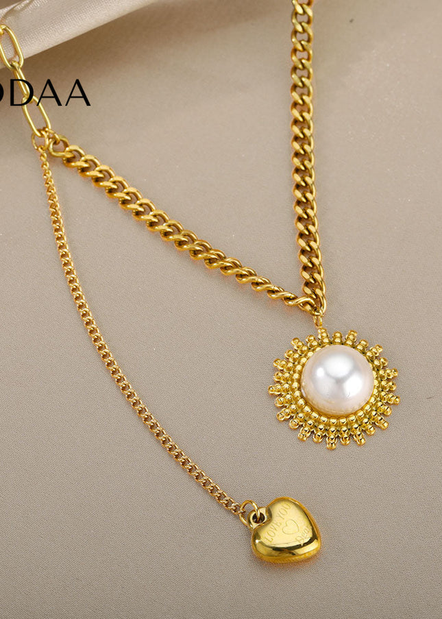 Scholar Pendant Necklace | Gold Pearl Statement Chain - Gold - Necklaces