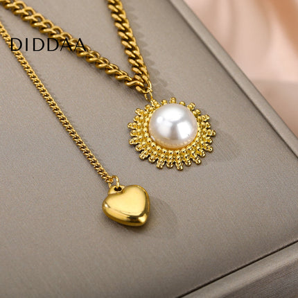 Scholar Pendant Necklace | Gold Pearl Statement Chain - Gold - Necklaces