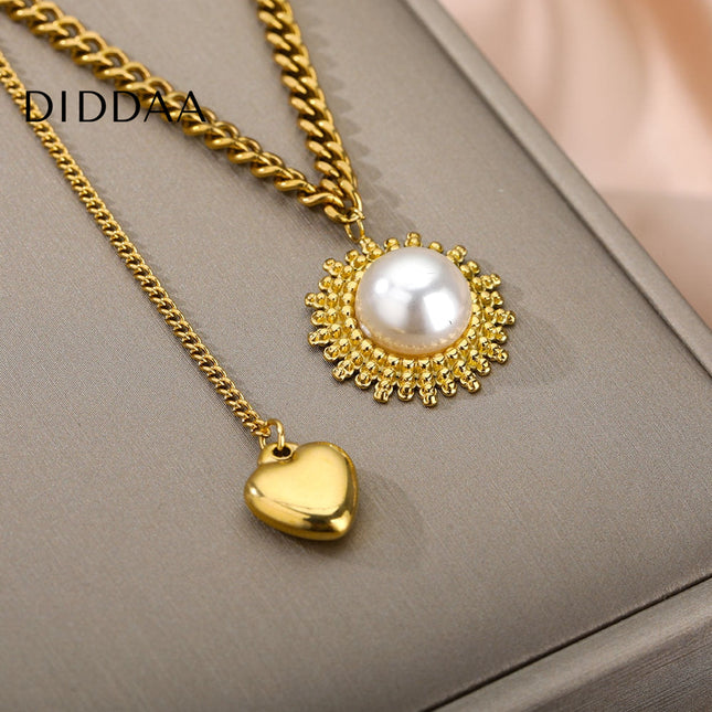 Scholar Pendant Necklace | Gold Pearl Statement Chain - Gold - Necklaces