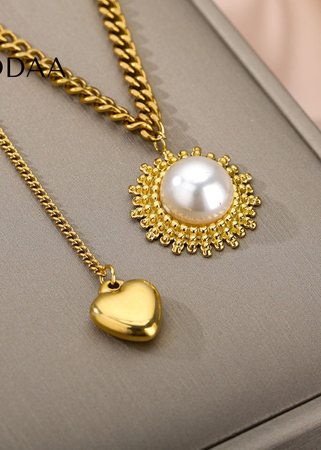 Scholar Pendant Necklace | Gold Pearl Statement Chain - Gold - Necklaces
