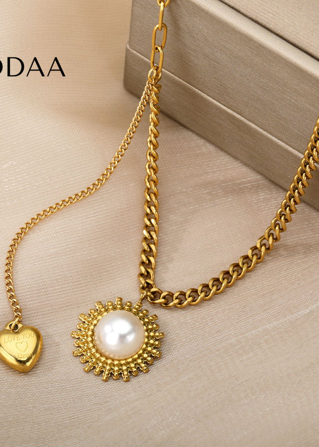 Scholar Pendant Necklace | Gold Pearl Statement Chain - Gold - Necklaces