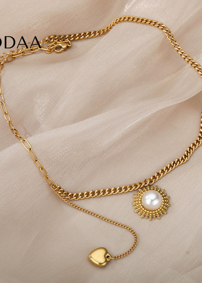 Scholar Pendant Necklace | Gold Pearl Statement Chain - Gold - Necklaces