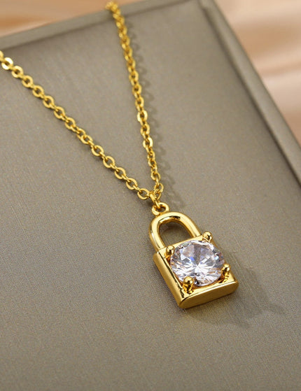 Ponsait Pendant Necklace | Gold Zirconia Lock Chain - Gold - Necklaces
