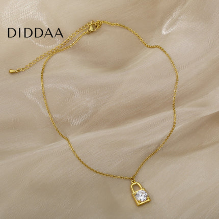 Ponsait Pendant Necklace | Gold Zirconia Lock Chain - Necklaces