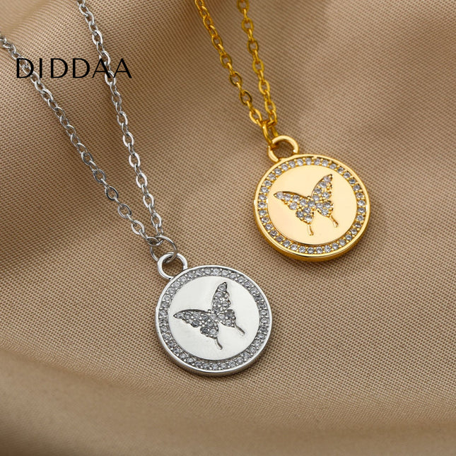 Allie Pendant Necklace | Gold Zirconia Butterfly - Silver - Necklaces