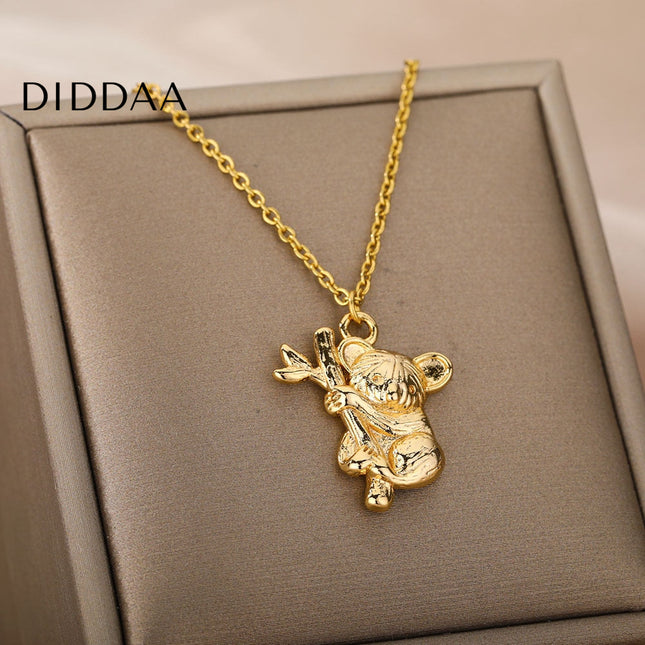 Koala Pendant Necklace | Gold Silver Animal Chain - Necklaces