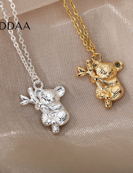 Koala Pendant Necklace | Gold Silver Animal Chain - Silver - Necklaces