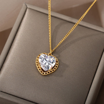 Visage Pendant Necklace | Gold Small Stone Zirconia Chain - Gold - Necklaces