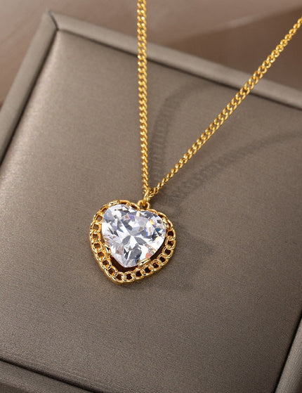 Visage Pendant Necklace | Gold Small Stone Zirconia Chain - Gold - Necklaces