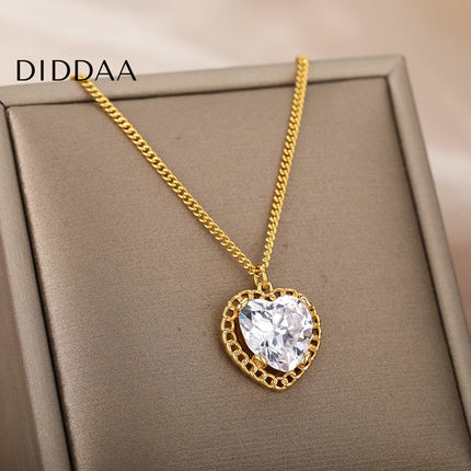 Visage Pendant Necklace | Gold Small Stone Zirconia Chain - Necklaces