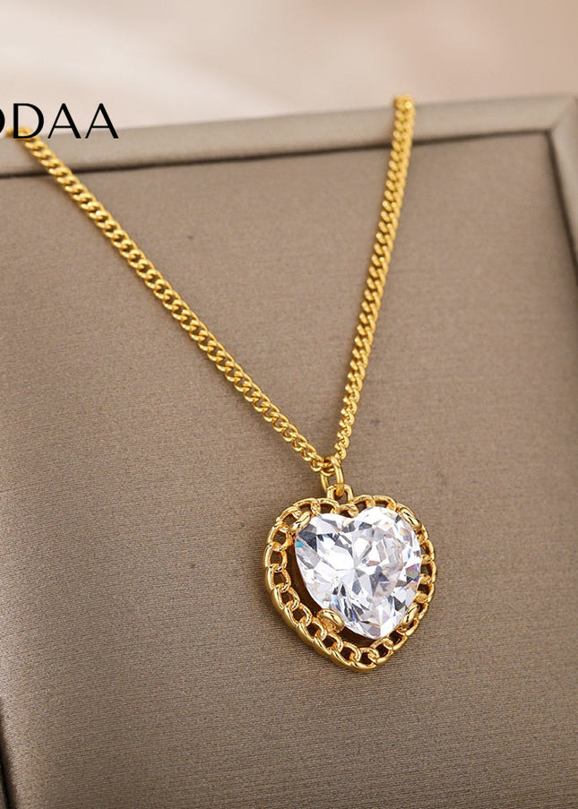 Visage Pendant Necklace | Gold Small Stone Zirconia Chain - Necklaces