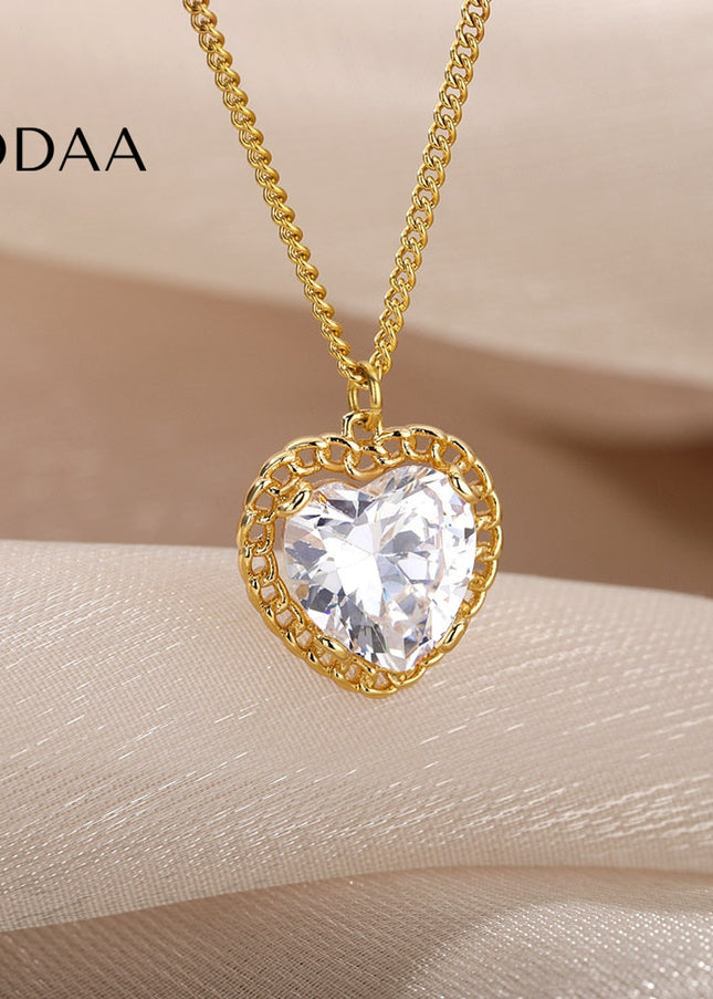 Visage Pendant Necklace | Gold Small Stone Zirconia Chain - Necklaces