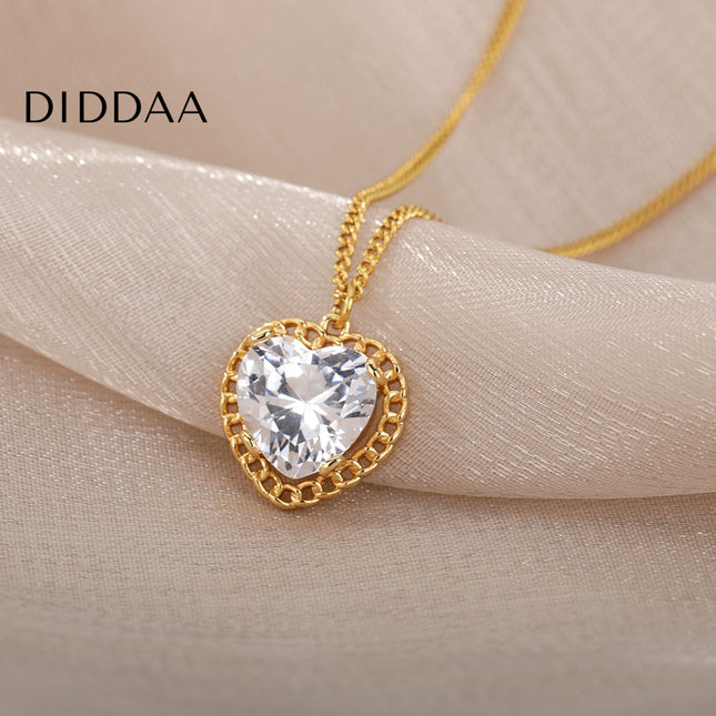 Visage Pendant Necklace | Gold Small Stone Zirconia Chain - Necklaces