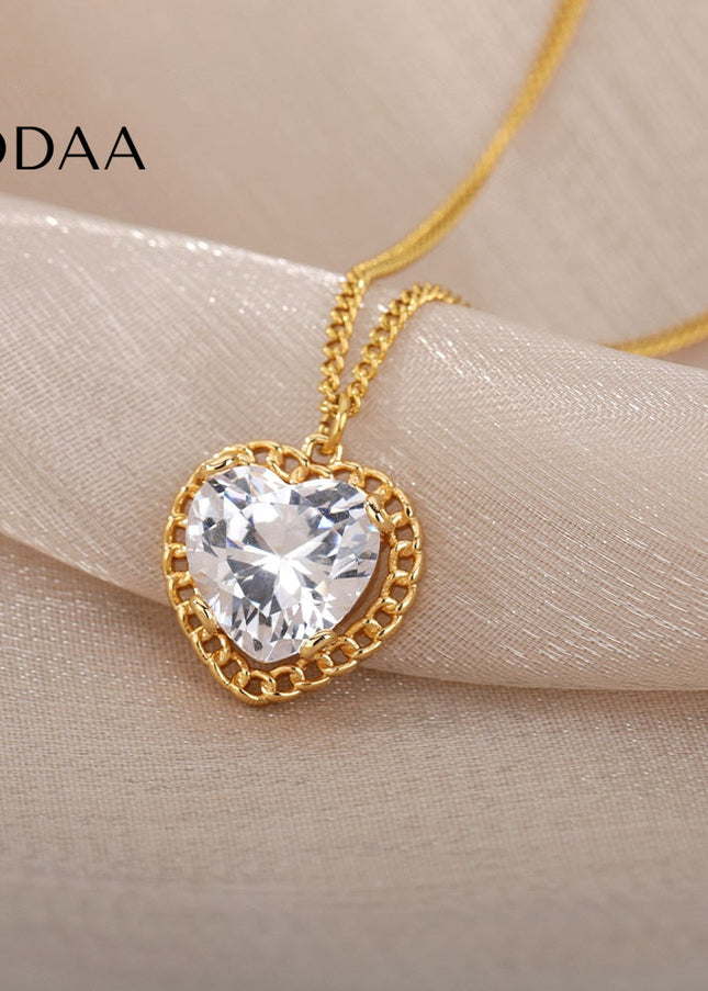 Visage Pendant Necklace | Gold Small Stone Zirconia Chain - Necklaces