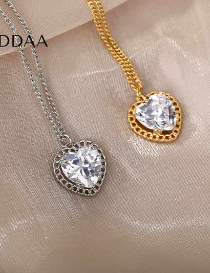 Visage Pendant Necklace | Gold Small Stone Zirconia Chain - Silver - Necklaces