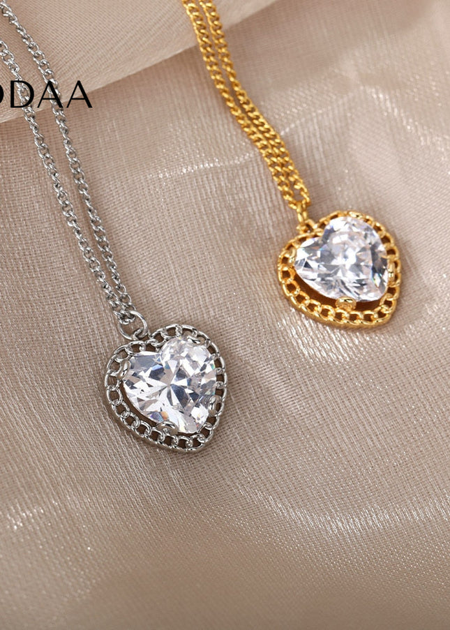 Visage Pendant Necklace | Gold Small Stone Zirconia Chain - Silver - Necklaces