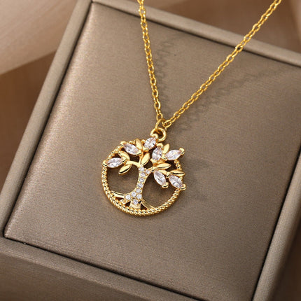 Nurtured Pendant Necklace | Gold Tree Zirconia Chain - Gold - Necklaces