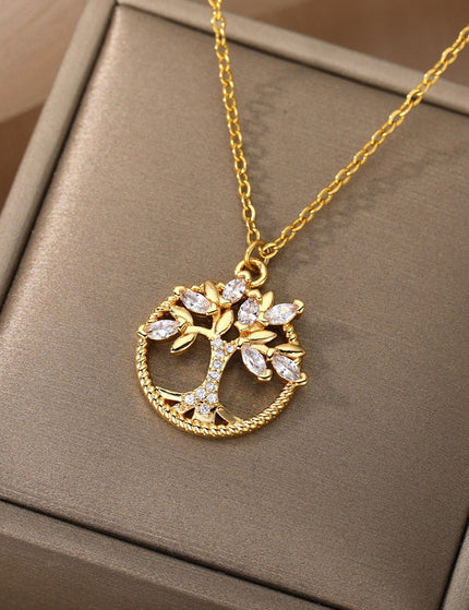 Nurtured Pendant Necklace | Gold Tree Zirconia Chain - Gold - Necklaces
