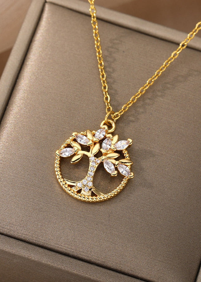 Nurtured Pendant Necklace | Gold Tree Zirconia Chain - Gold - Necklaces
