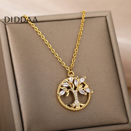 Nurtured Pendant Necklace | Gold Tree Zirconia Chain - Necklaces