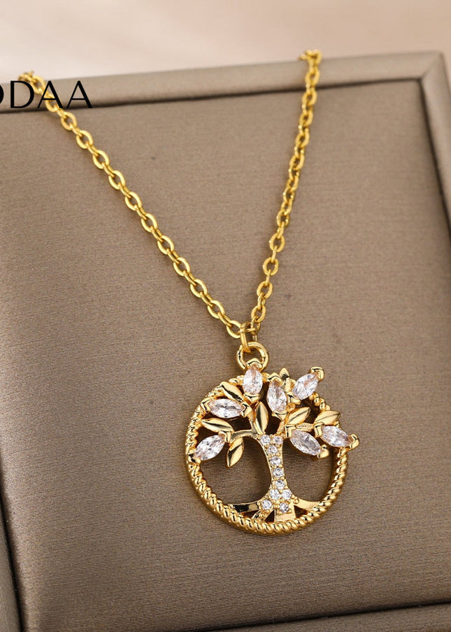 Nurtured Pendant Necklace | Gold Tree Zirconia Chain - Necklaces