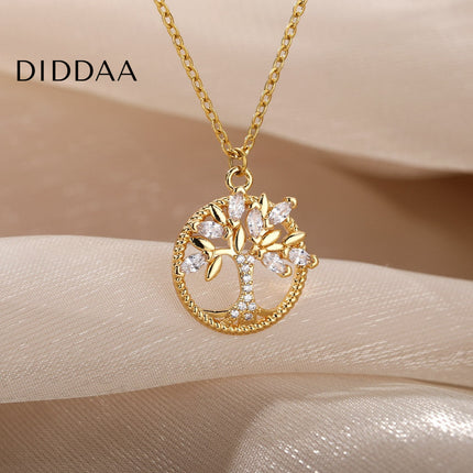 Nurtured Pendant Necklace | Gold Tree Zirconia Chain - Necklaces