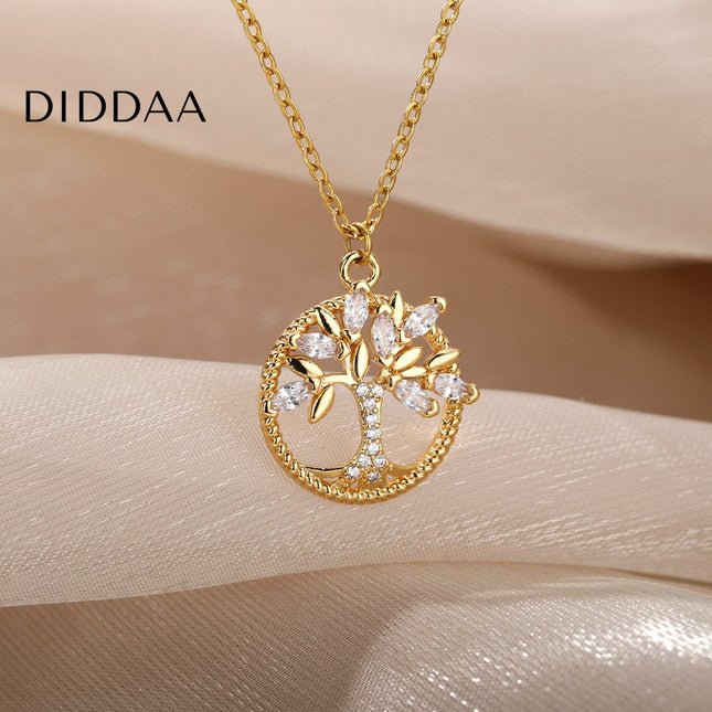 Nurtured Pendant Necklace | Gold Tree Zirconia Chain - Necklaces
