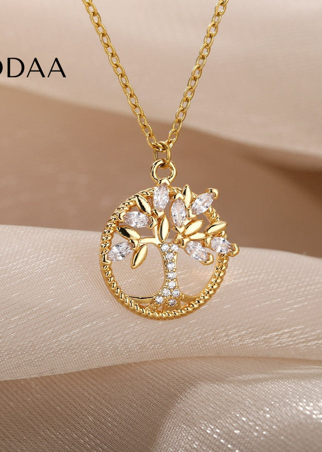Nurtured Pendant Necklace | Gold Tree Zirconia Chain - Necklaces