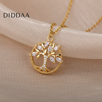 Nurtured Pendant Necklace | Gold Tree Zirconia Chain - Necklaces