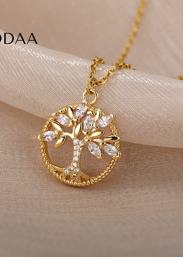 Nurtured Pendant Necklace | Gold Tree Zirconia Chain - Necklaces