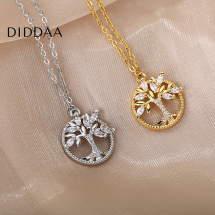 Nurtured Pendant Necklace | Gold Tree Zirconia Chain - Silver - Necklaces