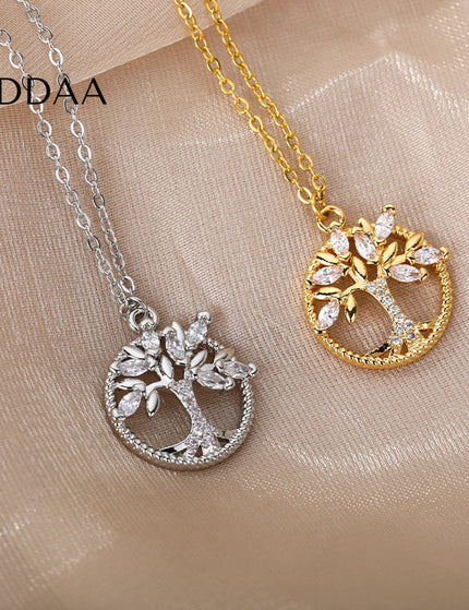 Nurtured Pendant Necklace | Gold Tree Zirconia Chain - Silver - Necklaces