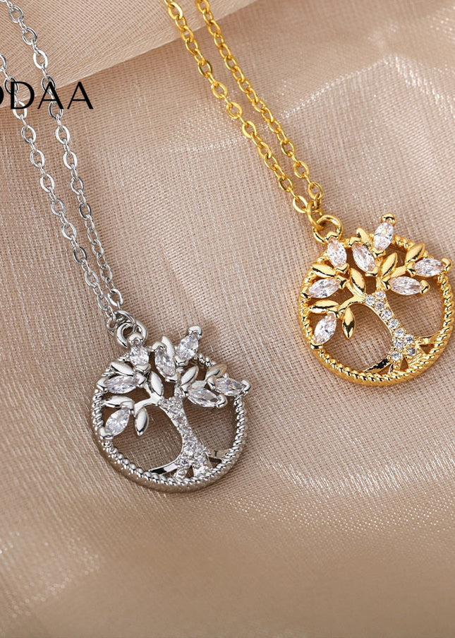 Nurtured Pendant Necklace | Gold Tree Zirconia Chain - Silver - Necklaces