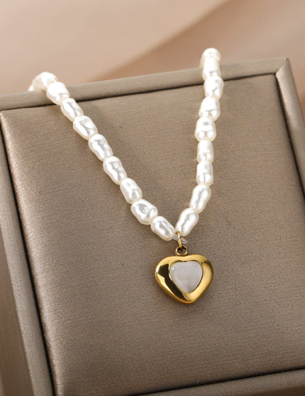 Pristine Pendant Necklace | Gold Pearl Cute Love Heart Chain - Gold - Necklaces