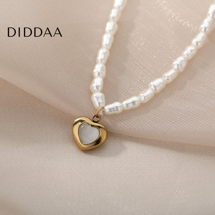 Pristine Pendant Necklace | Gold Pearl Cute Love Heart Chain - Gold - Necklaces