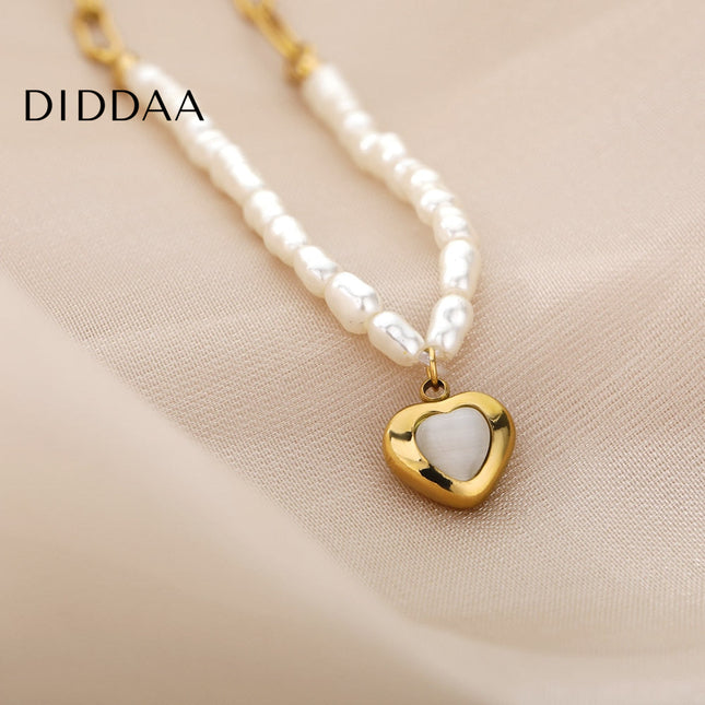 Pristine Pendant Necklace | Gold Pearl Cute Love Heart Chain - Gold - Necklaces