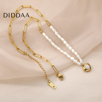 Pristine Pendant Necklace | Gold Pearl Cute Love Heart Chain - Gold - Necklaces