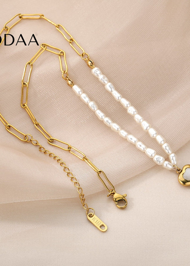 Pristine Pendant Necklace | Gold Pearl Cute Love Heart Chain - Gold - Necklaces
