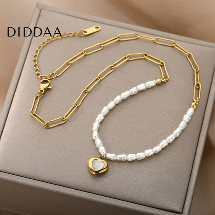 Pristine Pendant Necklace | Gold Pearl Cute Love Heart Chain - Gold - Necklaces